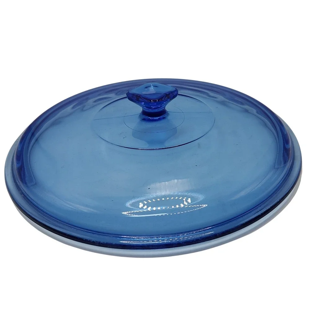 Colt Blue Casserole Lid Only Glass Two Quart 9.5‎ Inches Square Handle Unmarked